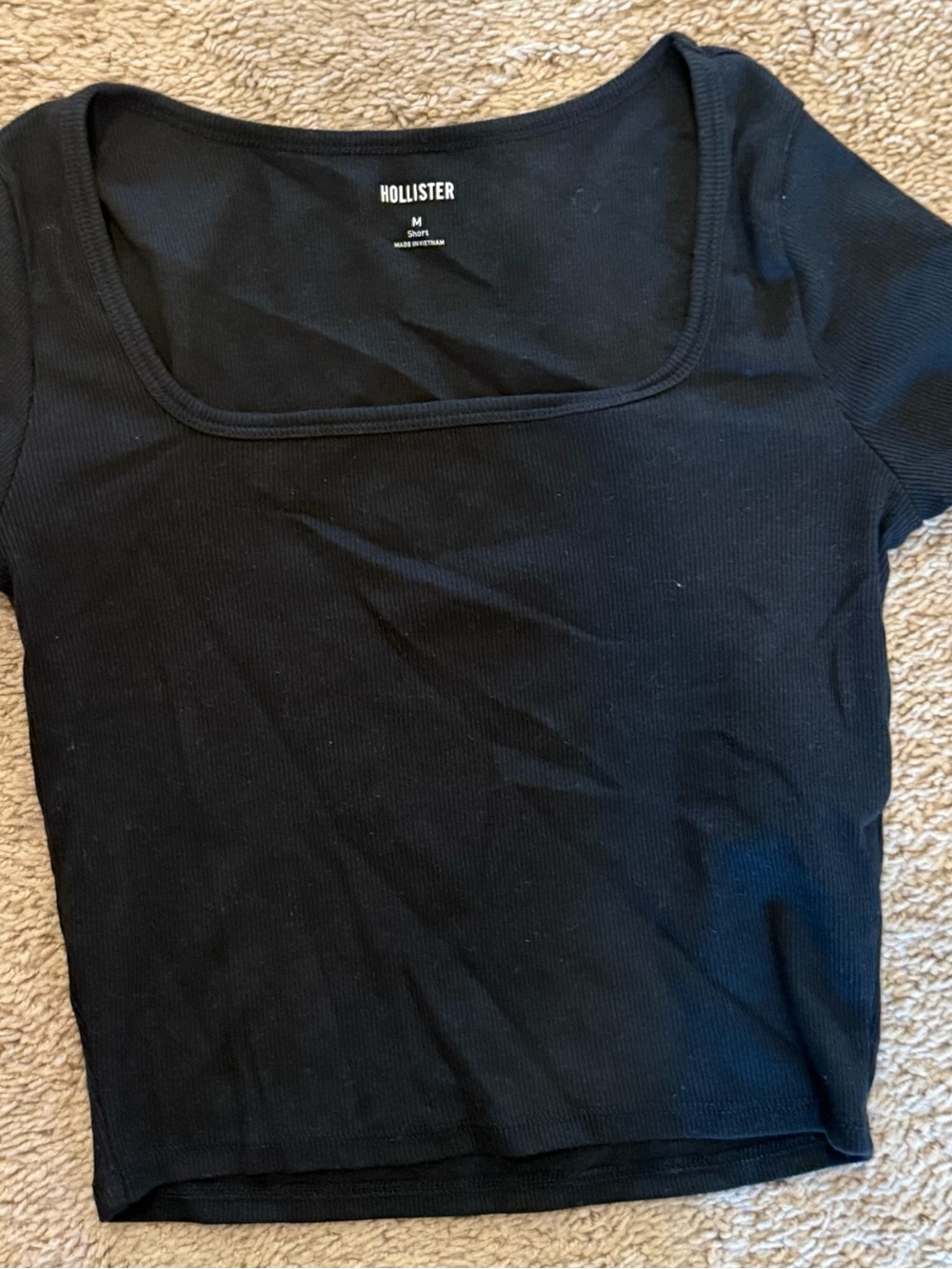 Hollister Black Ribbed Square Neck Crop Top